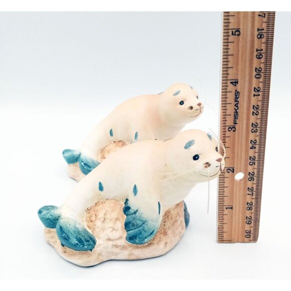 Sea Lions Figures Pair Vintage Playful Ceramic 4.5 Inch Nautical Life Decor - Picture 2 of 16